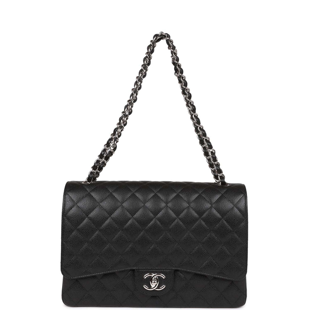 Chanel Maxi Classic Double Flap Bag Black Quilted Caviar SiLouis Vuittoner Hardware