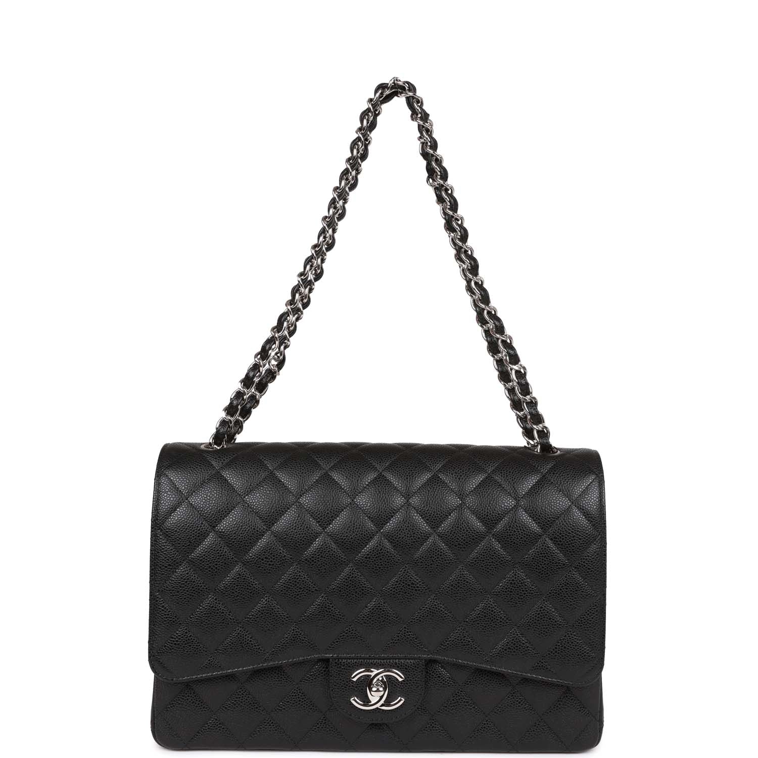 Chanel Maxi Classic Double Flap Bag Black Quilted Caviar SiLouis Vuittoner Hardware