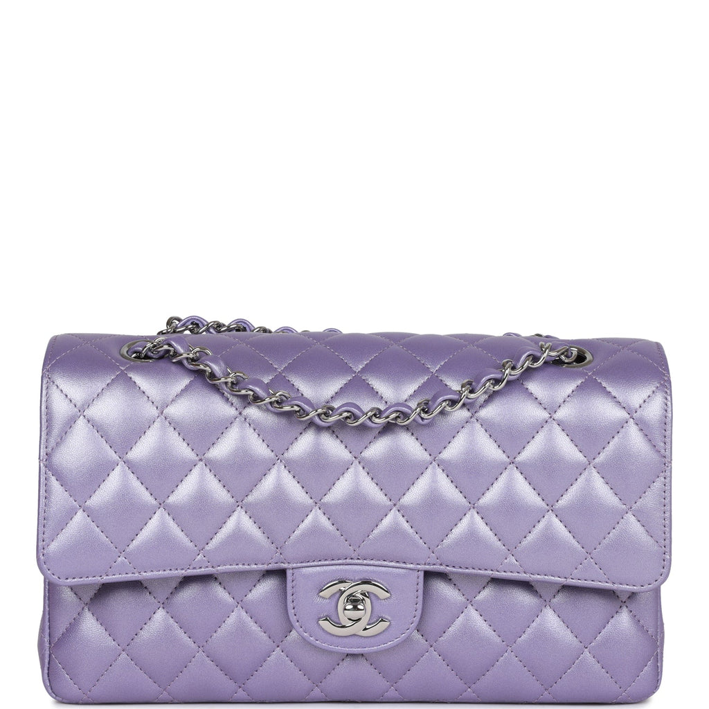 Chanel Medium Classic Double Flap Bag Purple Metallic Lambskin SiLouis Vuittoner Hardware