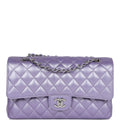 Chanel Medium Classic Double Flap Bag Purple Metallic Lambskin SiLouis Vuittoner Hardware