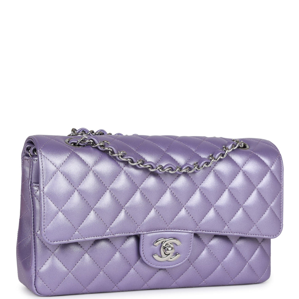 Chanel Medium Classic Double Flap Bag Purple Metallic Lambskin SiLouis Vuittoner Hardware