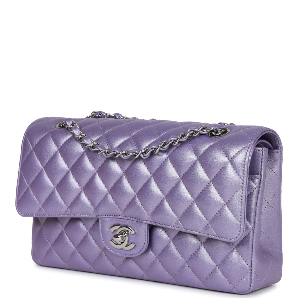 Chanel Medium Classic Double Flap Bag Purple Metallic Lambskin SiLouis Vuittoner Hardware