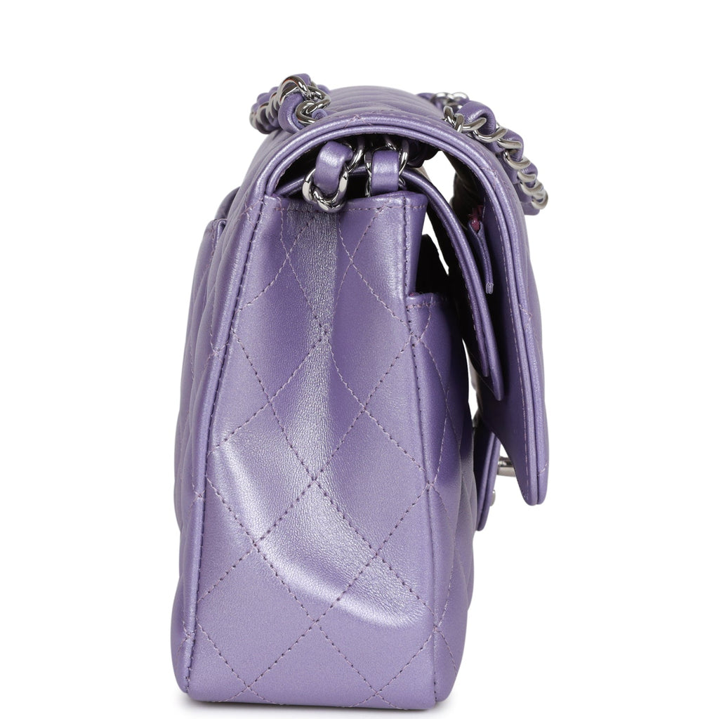 Chanel Medium Classic Double Flap Bag Purple Metallic Lambskin SiLouis Vuittoner Hardware