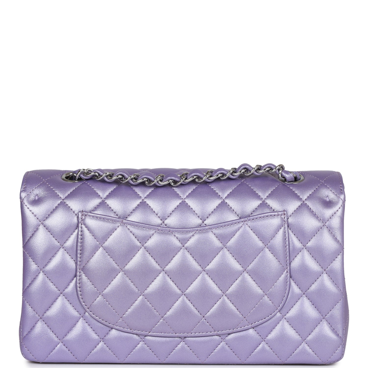 Chanel Medium Classic Double Flap Bag Purple Metallic Lambskin SiLouis Vuittoner Hardware