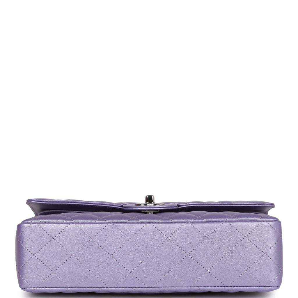 Chanel Medium Classic Double Flap Bag Purple Metallic Lambskin SiLouis Vuittoner Hardware