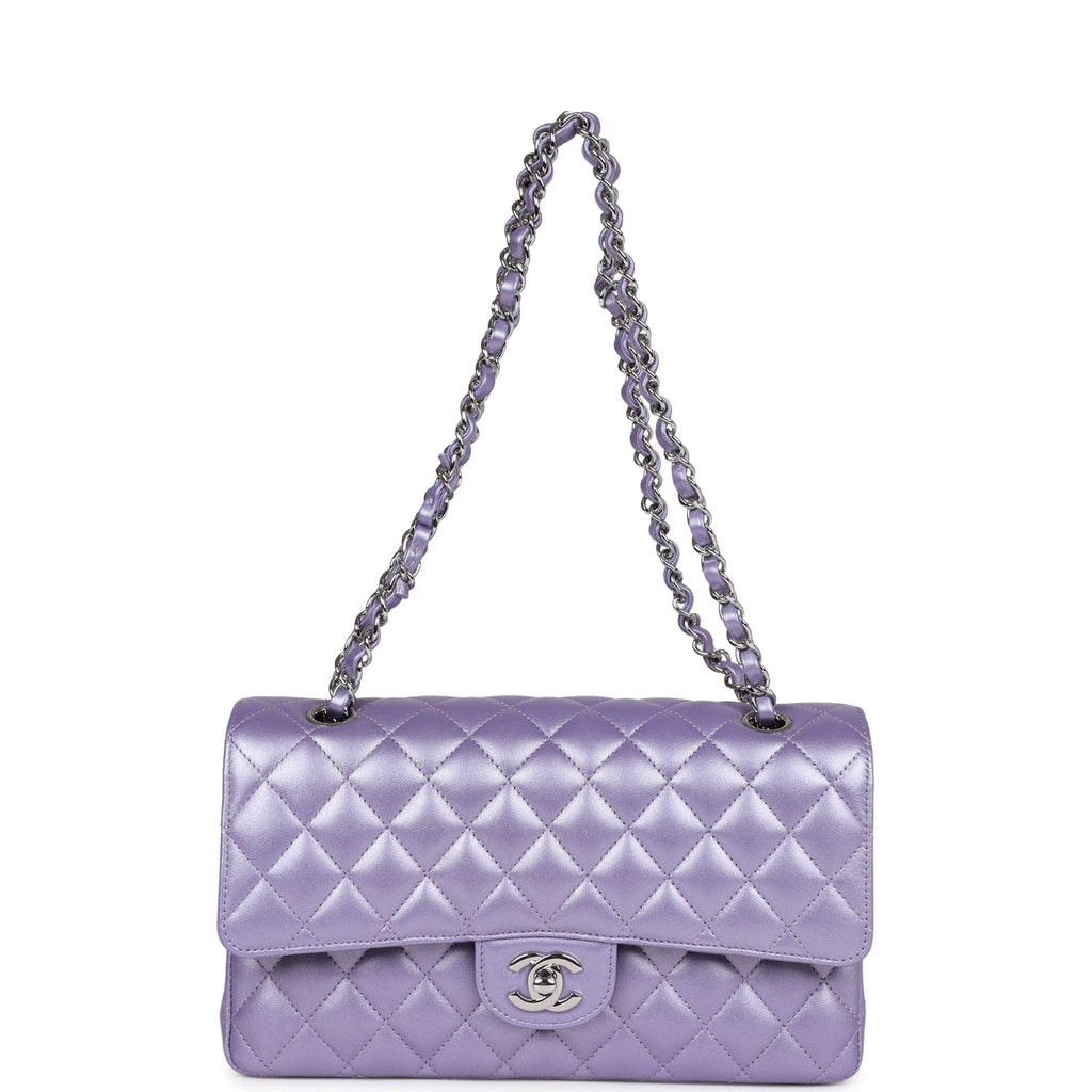Chanel Medium Classic Double Flap Bag Purple Metallic Lambskin SiLouis Vuittoner Hardware