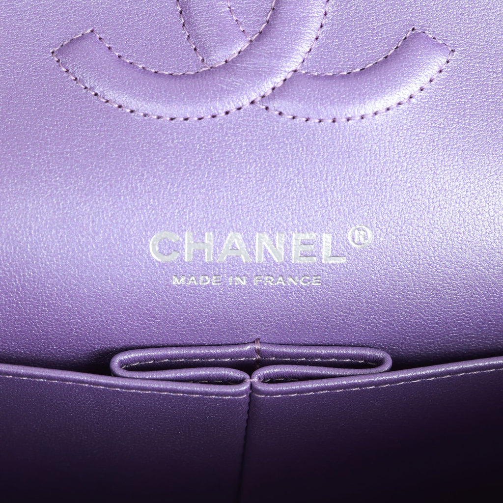 Chanel Medium Classic Double Flap Bag Purple Metallic Lambskin SiLouis Vuittoner Hardware