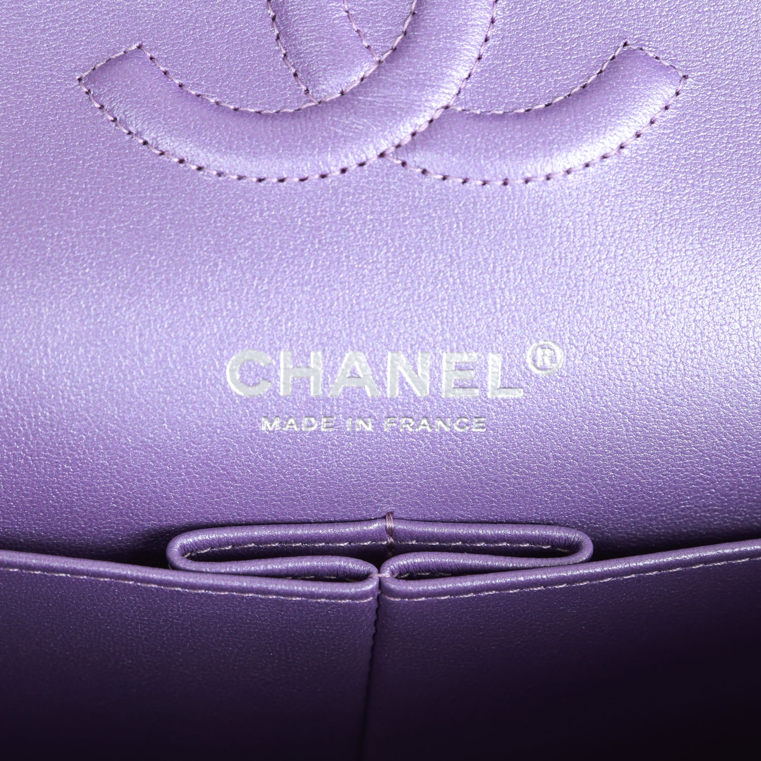 Chanel Medium Classic Double Flap Bag Purple Metallic Lambskin SiLouis Vuittoner Hardware