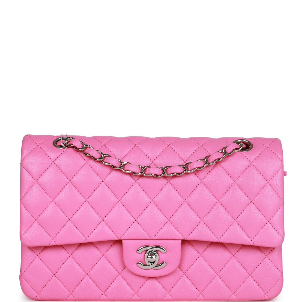 Pre-owned Chanel Medium Classic Double Flap Bag Neon Pink Lambskin SiLouis Vuittoner Hardware