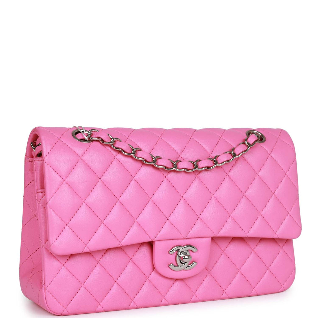 Pre-owned Chanel Medium Classic Double Flap Bag Neon Pink Lambskin SiLouis Vuittoner Hardware