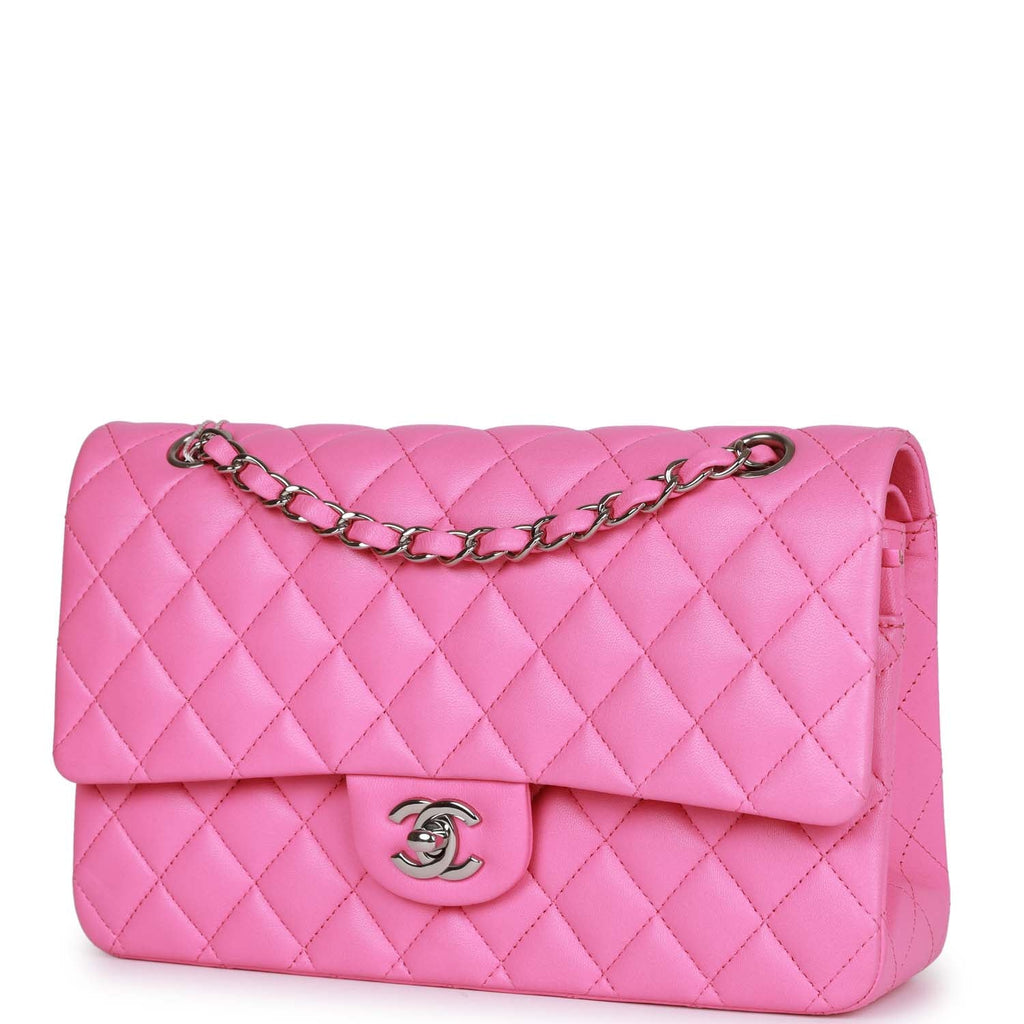 Pre-owned Chanel Medium Classic Double Flap Bag Neon Pink Lambskin SiLouis Vuittoner Hardware