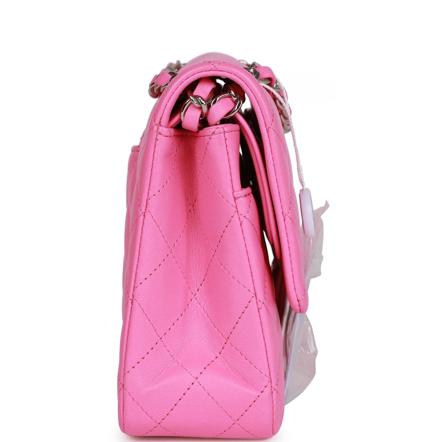 Pre-owned Chanel Medium Classic Double Flap Bag Neon Pink Lambskin SiLouis Vuittoner Hardware