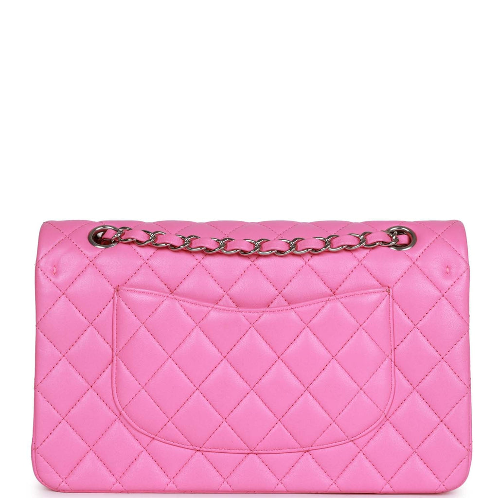 Pre-owned Chanel Medium Classic Double Flap Bag Neon Pink Lambskin SiLouis Vuittoner Hardware
