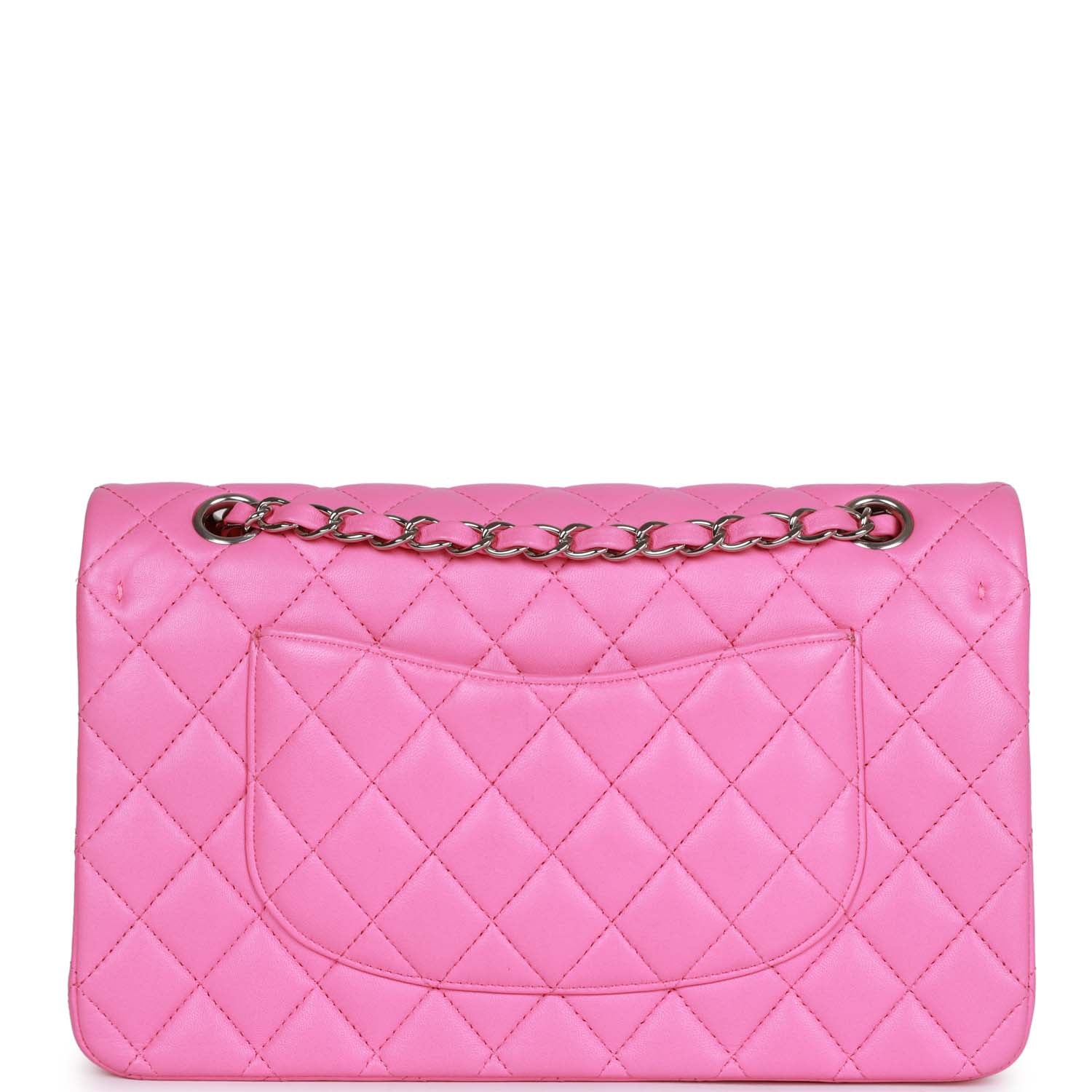 Pre-owned Chanel Medium Classic Double Flap Bag Neon Pink Lambskin SiLouis Vuittoner Hardware