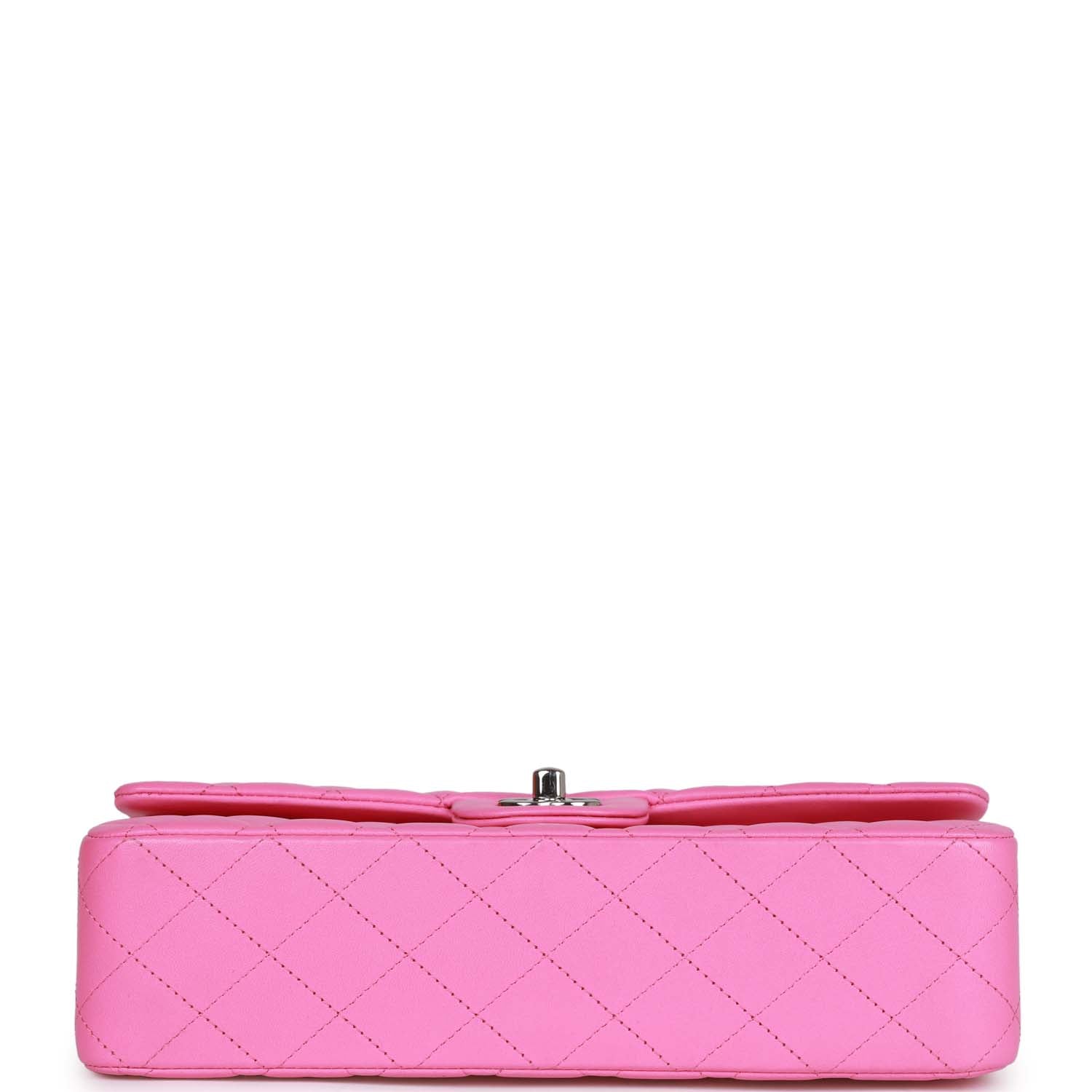 Pre-owned Chanel Medium Classic Double Flap Bag Neon Pink Lambskin SiLouis Vuittoner Hardware