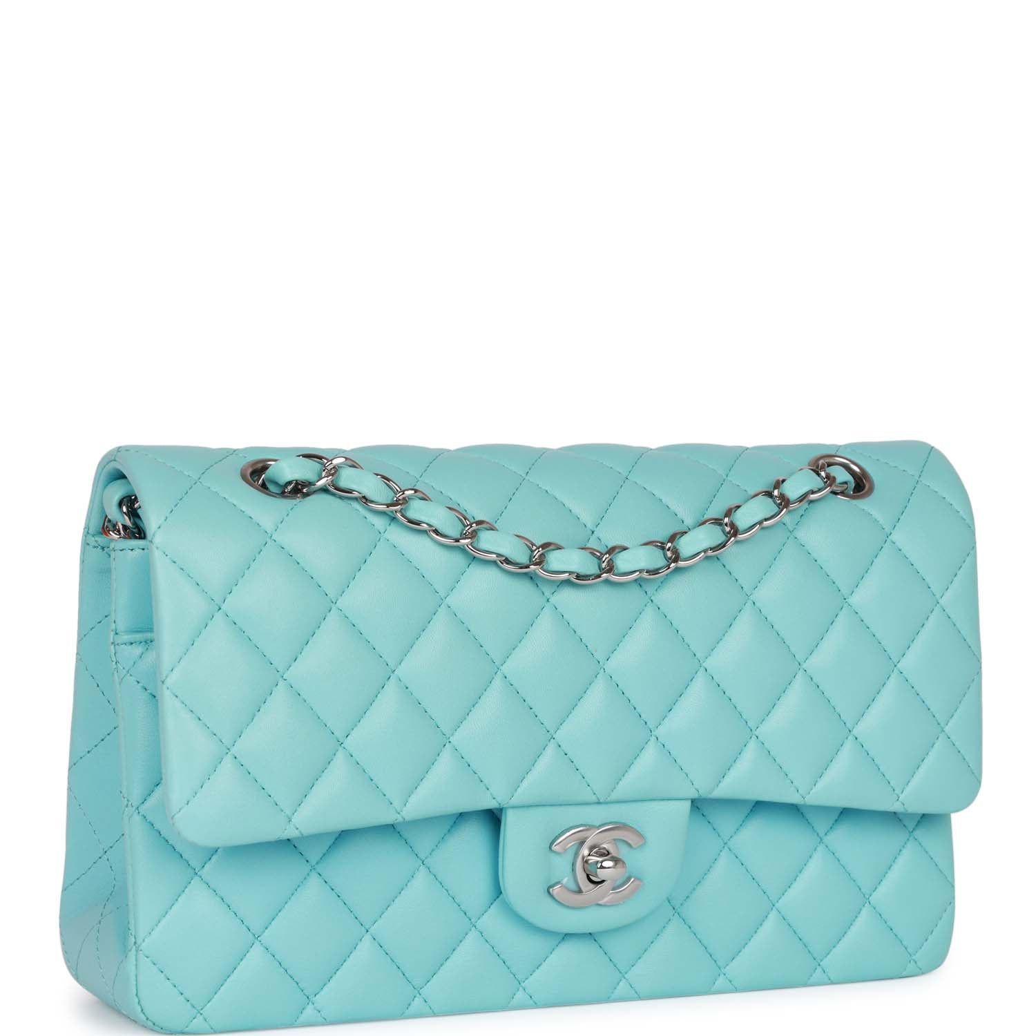 Chanel Medium Classic Double Flap Bag Blue Lambskin SiLouis Vuittoner Hardware