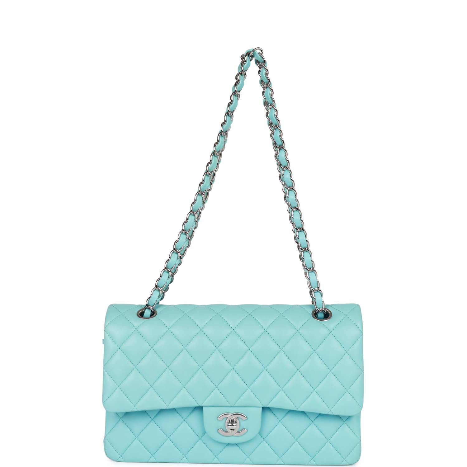 Chanel Medium Classic Double Flap Bag Blue Lambskin SiLouis Vuittoner Hardware