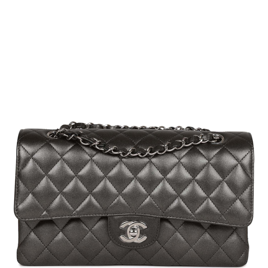 Chanel Medium Classic Double Flap Bag Metallic Grey Lambskin SiLouis Vuittoner Hardware