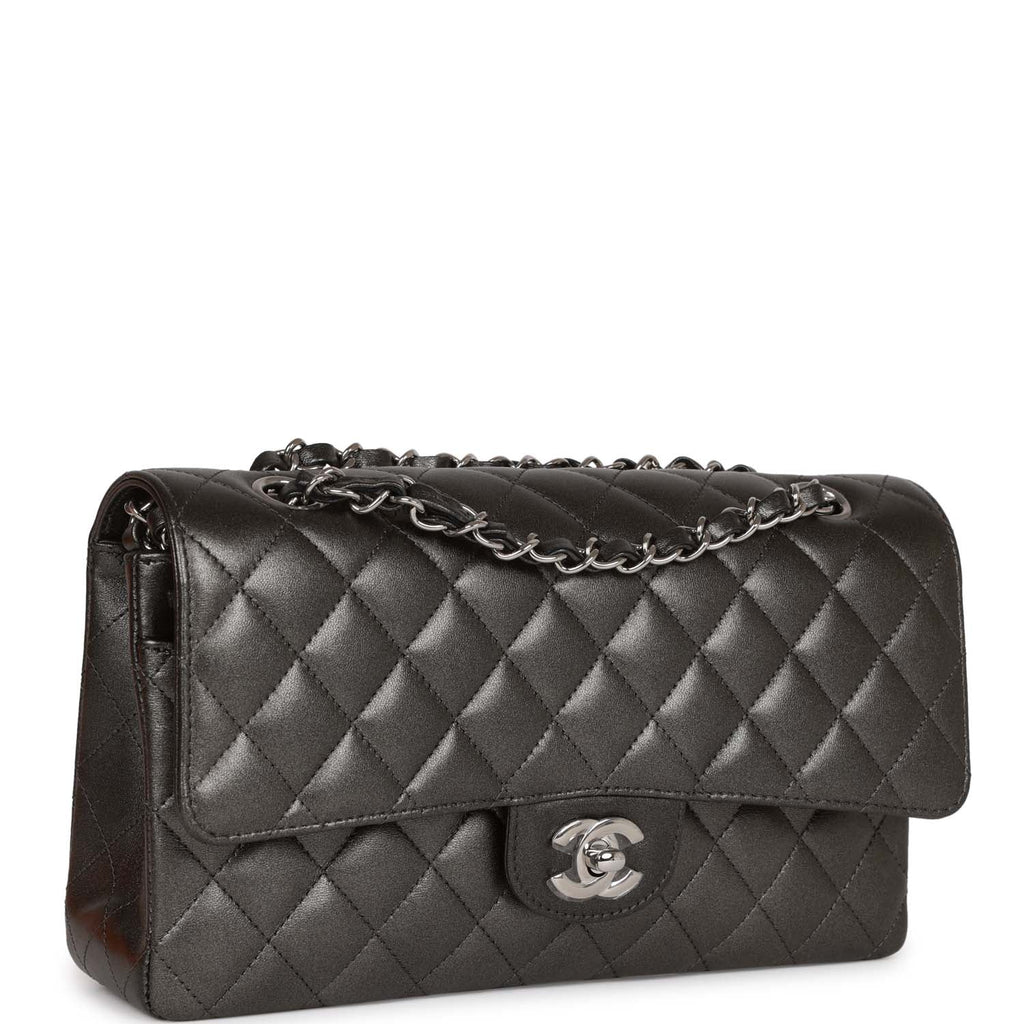 Chanel Medium Classic Double Flap Bag Metallic Grey Lambskin SiLouis Vuittoner Hardware