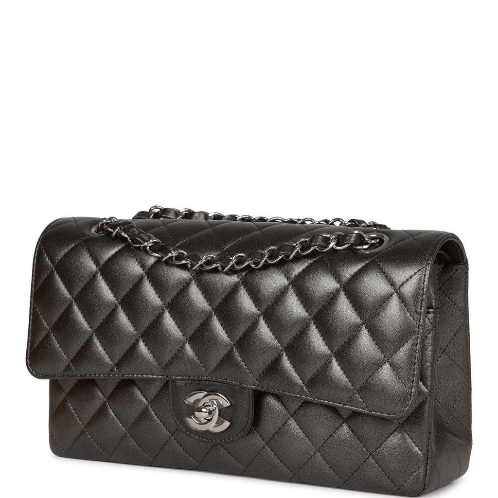 Chanel Medium Classic Double Flap Bag Metallic Grey Lambskin SiLouis Vuittoner Hardware