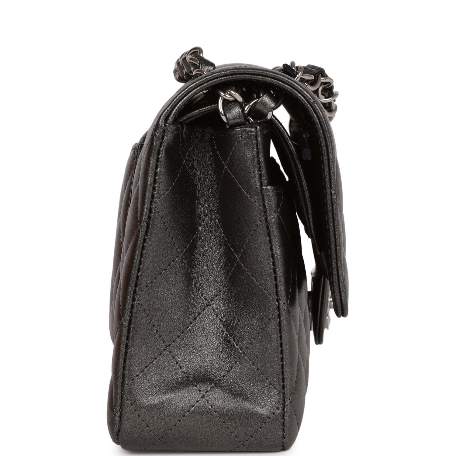 Chanel Medium Classic Double Flap Bag Metallic Grey Lambskin SiLouis Vuittoner Hardware