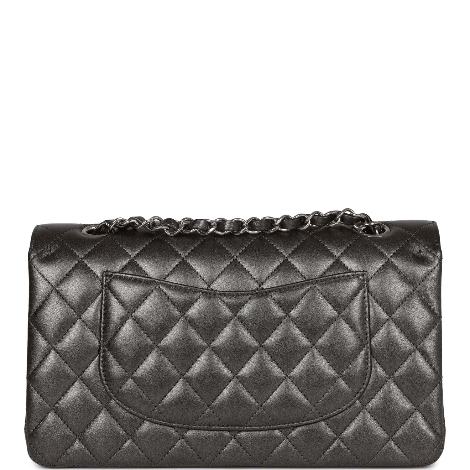 Chanel Medium Classic Double Flap Bag Metallic Grey Lambskin SiLouis Vuittoner Hardware