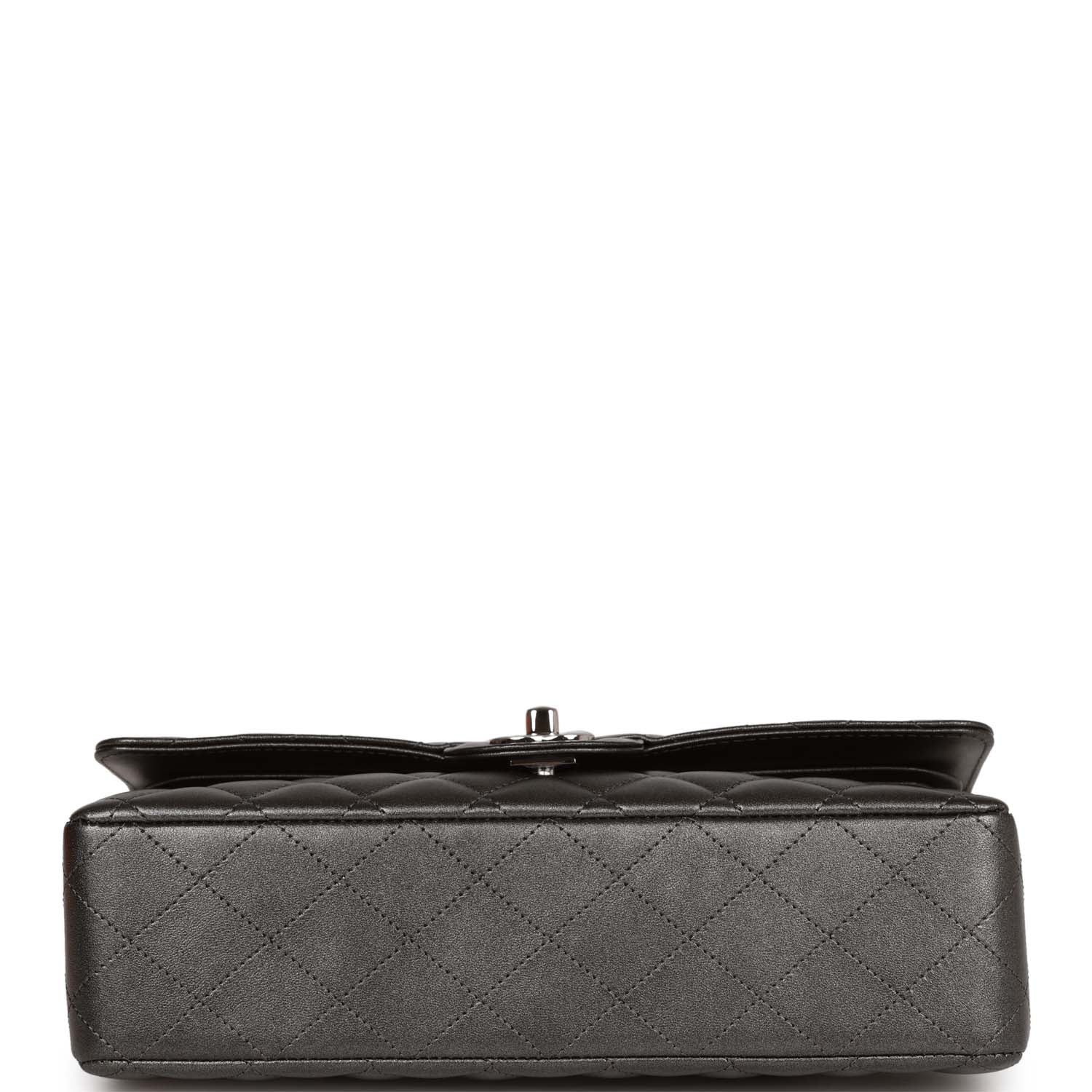 Chanel Medium Classic Double Flap Bag Metallic Grey Lambskin SiLouis Vuittoner Hardware