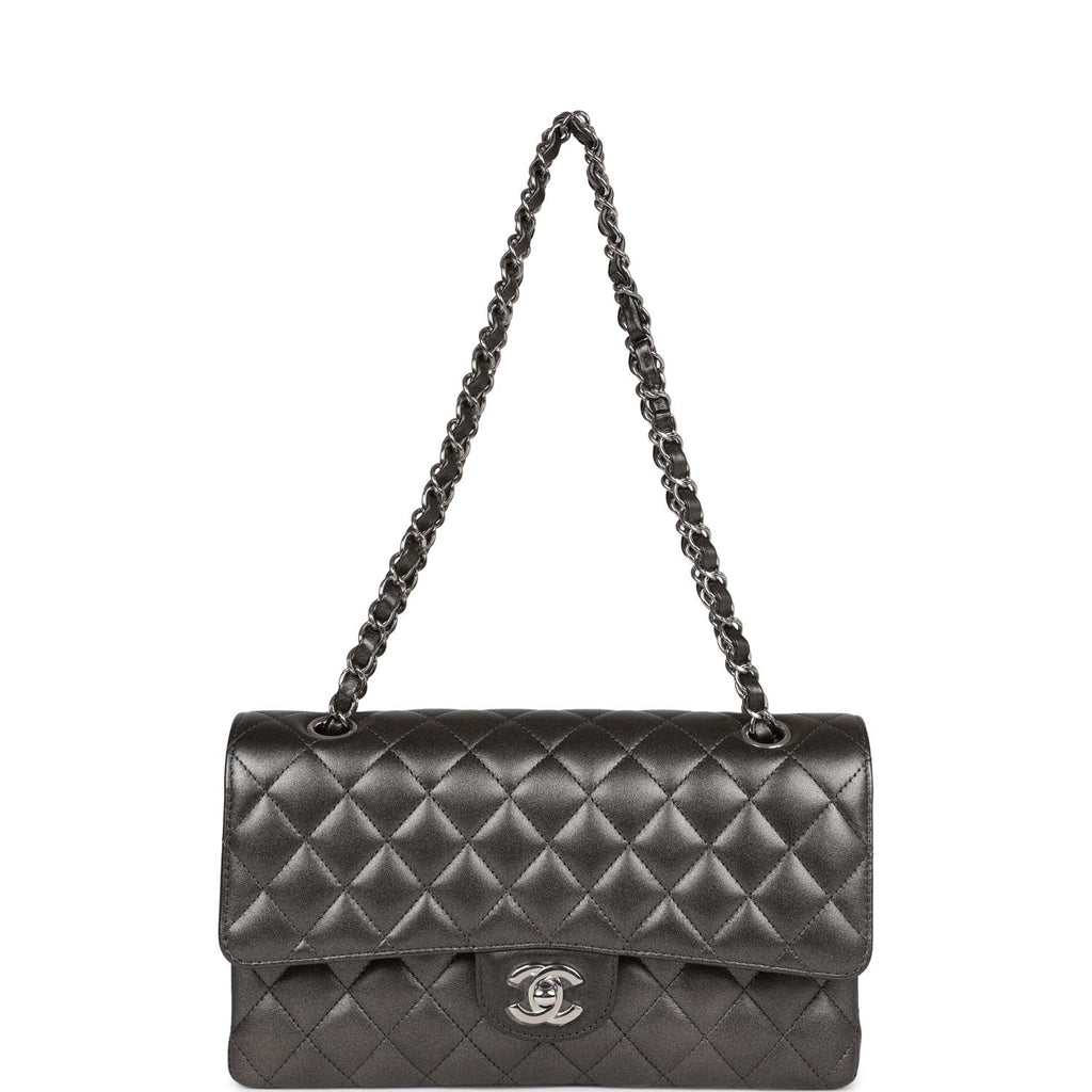 Chanel Medium Classic Double Flap Bag Metallic Grey Lambskin SiLouis Vuittoner Hardware