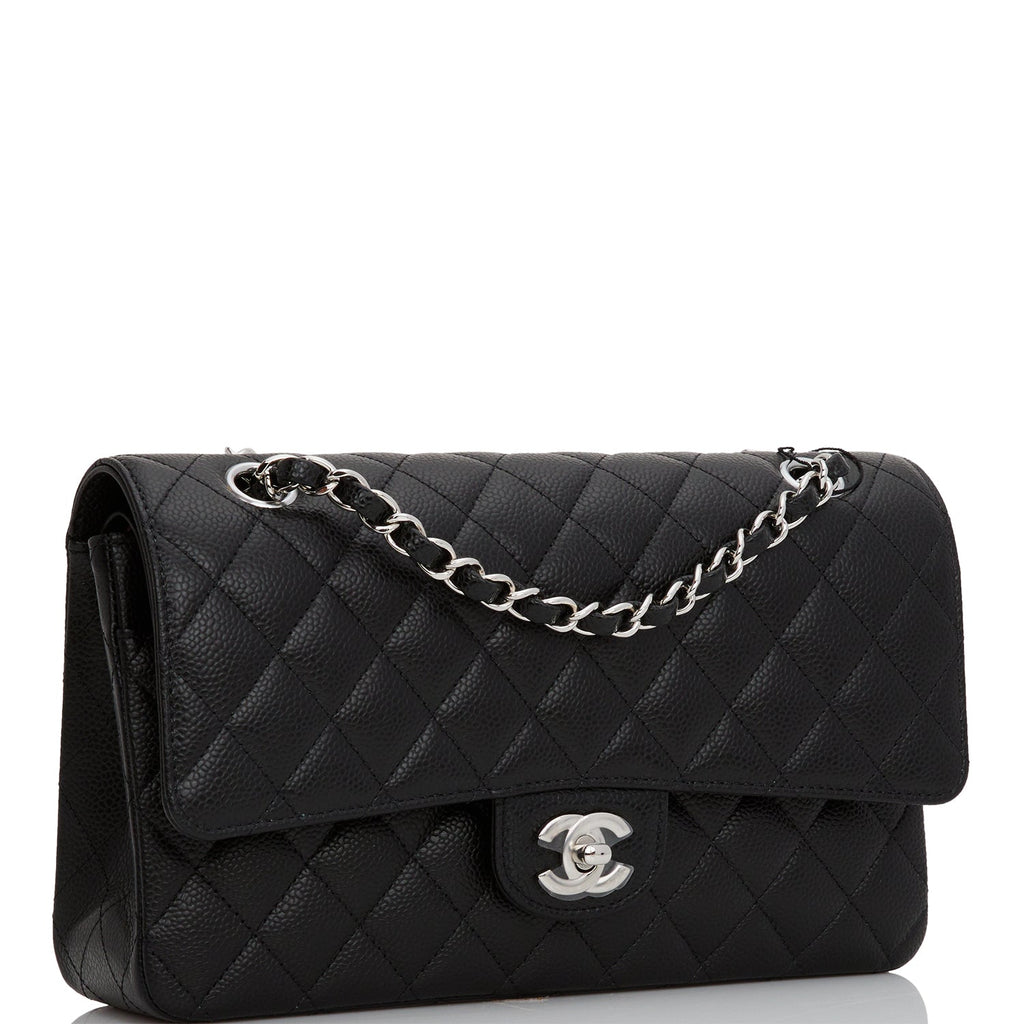 Chanel Medium Classic Double Flap Bag Black Quilted Caviar SiLouis Vuittoner Hardware