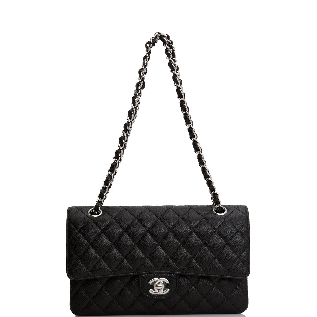 Chanel Medium Classic Double Flap Bag Black Quilted Caviar SiLouis Vuittoner Hardware