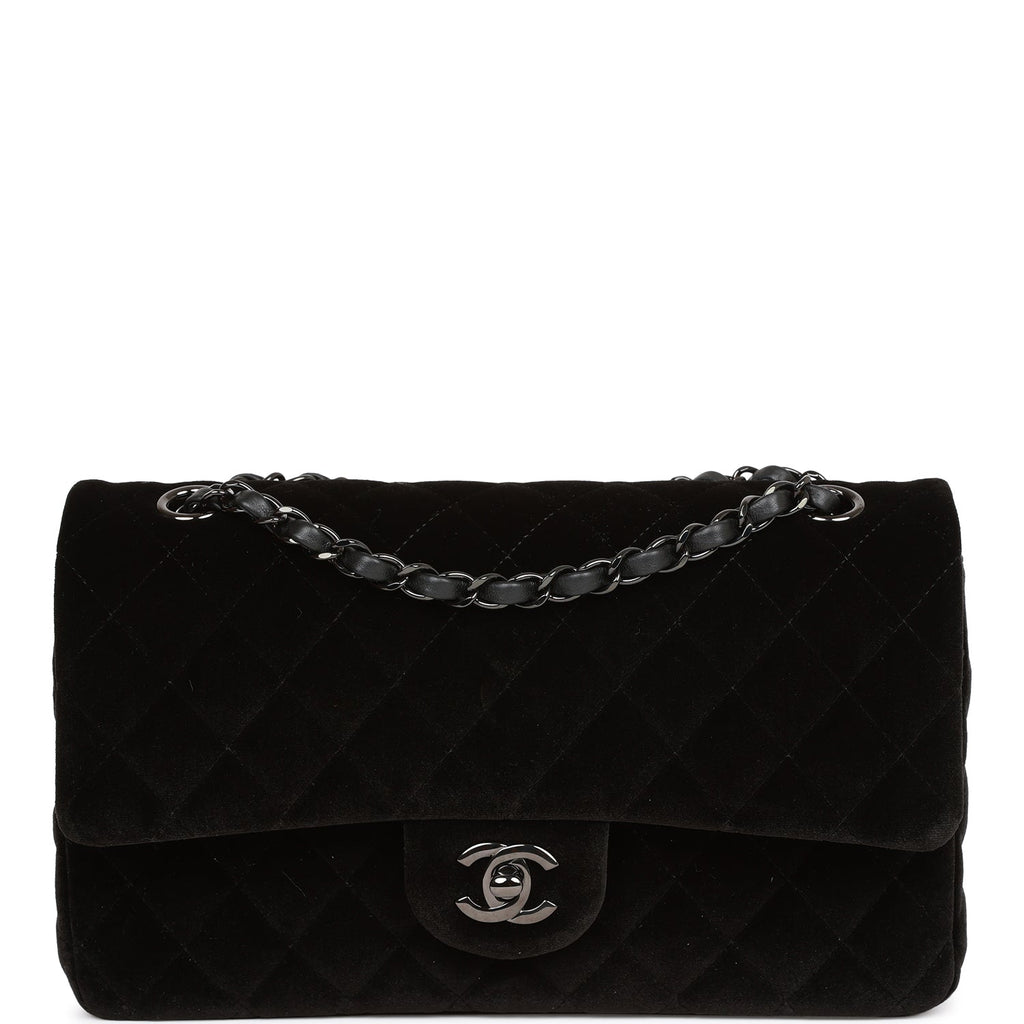 Pre-owned Chanel Medium Classic Double Flap Bag Black VeLouis Vuittonet Ruthenium Hardware