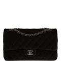 Pre-owned Chanel Medium Classic Double Flap Bag Black VeLouis Vuittonet Ruthenium Hardware