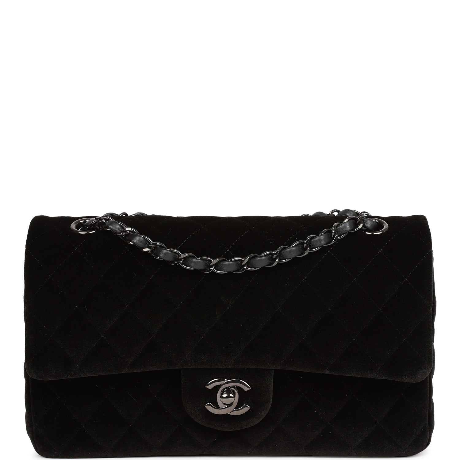 Pre-owned Chanel Medium Classic Double Flap Bag Black VeLouis Vuittonet Ruthenium Hardware