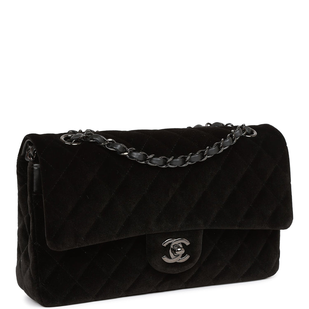 Pre-owned Chanel Medium Classic Double Flap Bag Black VeLouis Vuittonet Ruthenium Hardware
