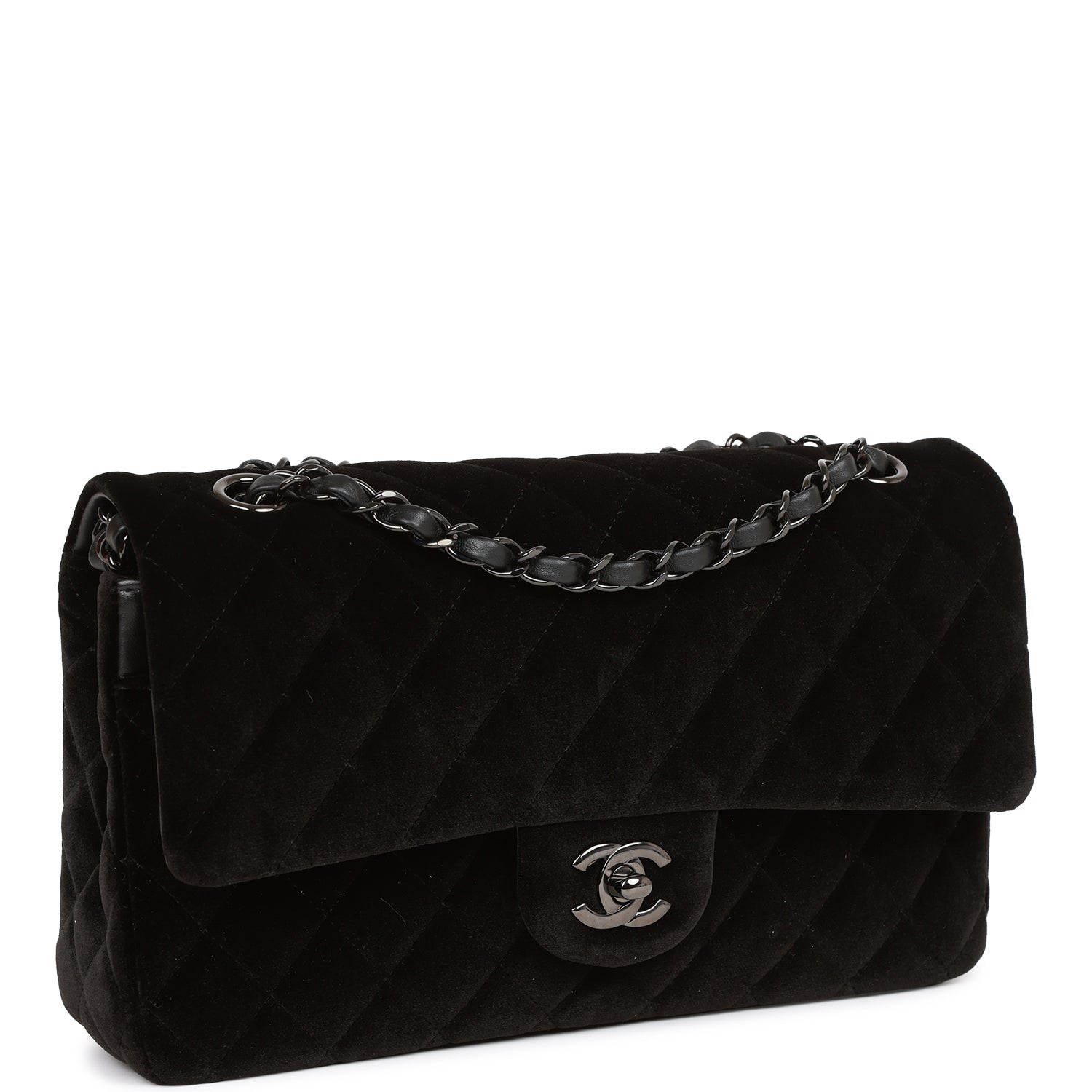 Pre-owned Chanel Medium Classic Double Flap Bag Black VeLouis Vuittonet Ruthenium Hardware