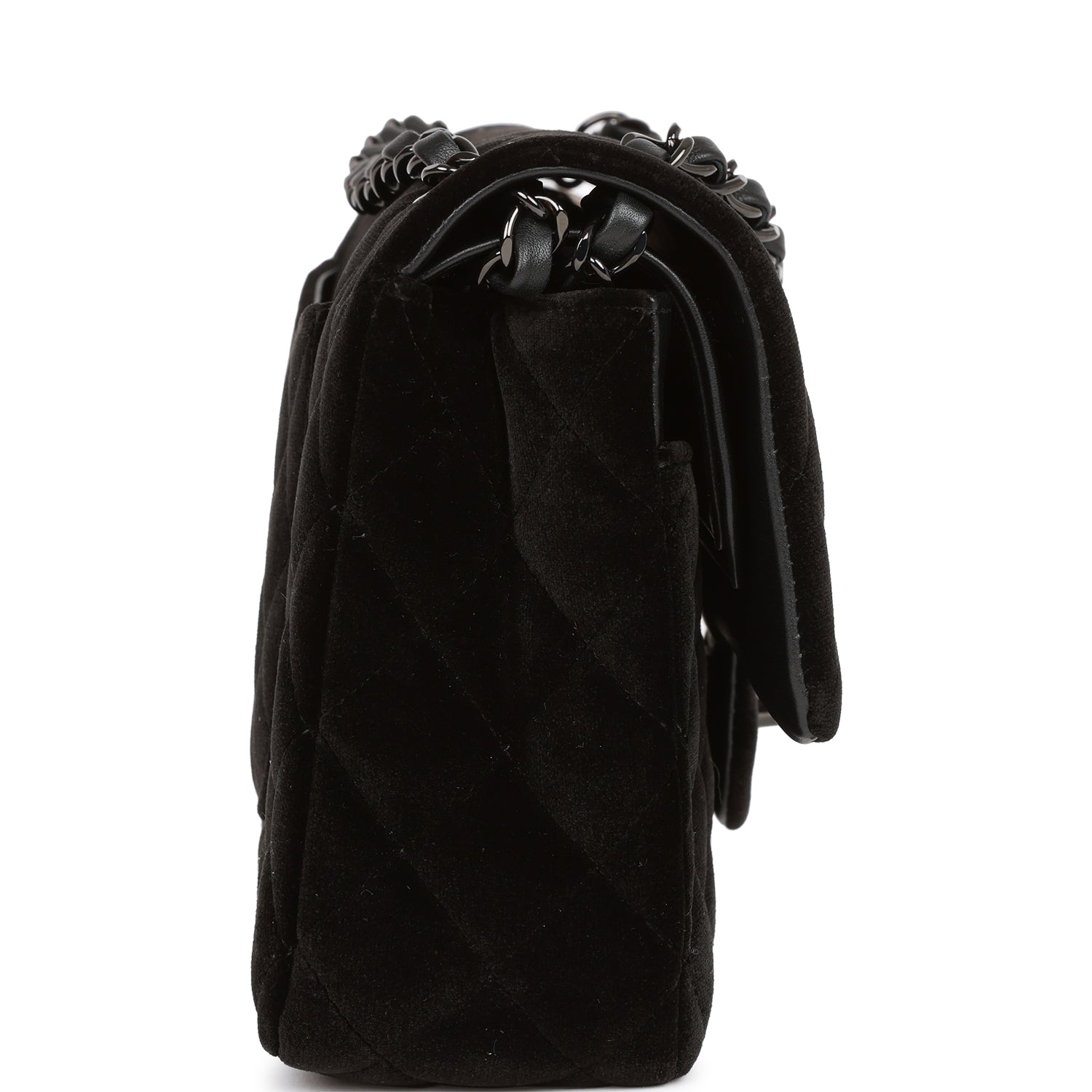 Pre-owned Chanel Medium Classic Double Flap Bag Black VeLouis Vuittonet Ruthenium Hardware