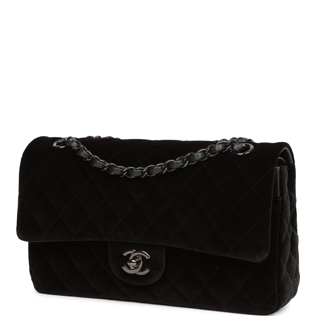 Pre-owned Chanel Medium Classic Double Flap Bag Black VeLouis Vuittonet Ruthenium Hardware