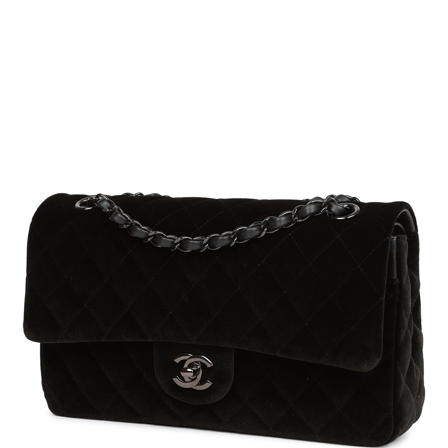 Pre-owned Chanel Medium Classic Double Flap Bag Black VeLouis Vuittonet Ruthenium Hardware