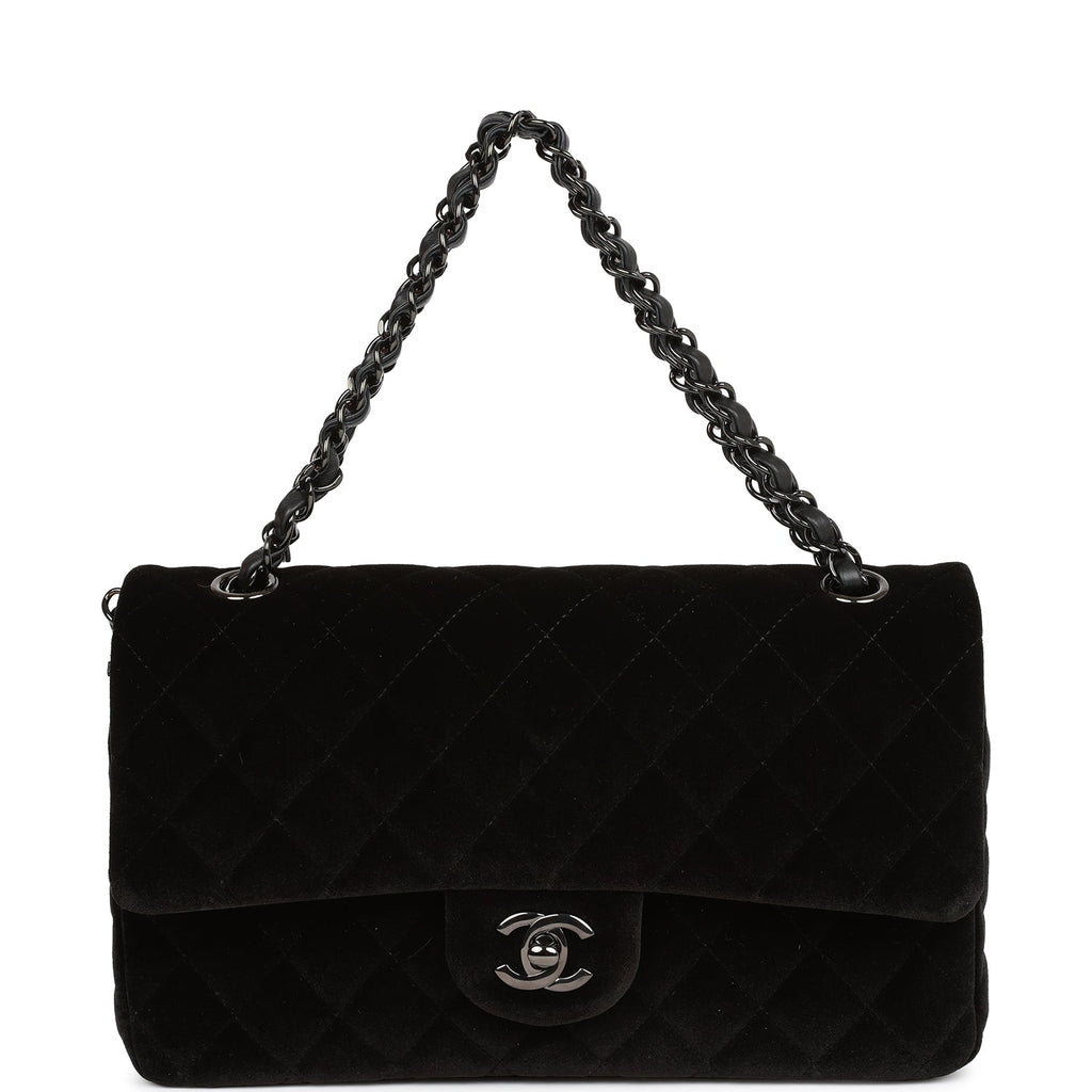Pre-owned Chanel Medium Classic Double Flap Bag Black VeLouis Vuittonet Ruthenium Hardware