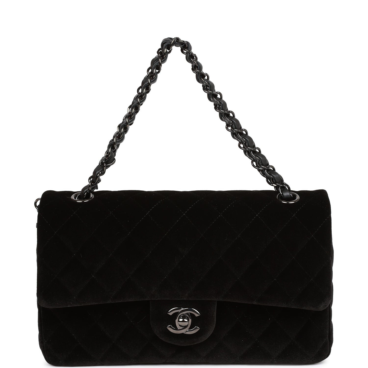 Pre-owned Chanel Medium Classic Double Flap Bag Black VeLouis Vuittonet Ruthenium Hardware