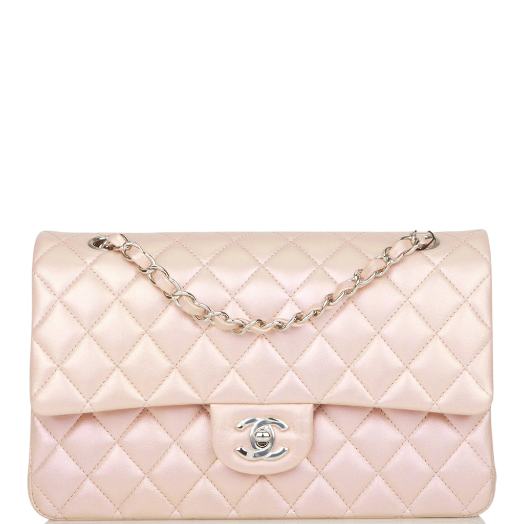 Chanel Medium Classic Double Flap Bag Pink Iridescent Lambskin SiLouis Vuittoner Hardware