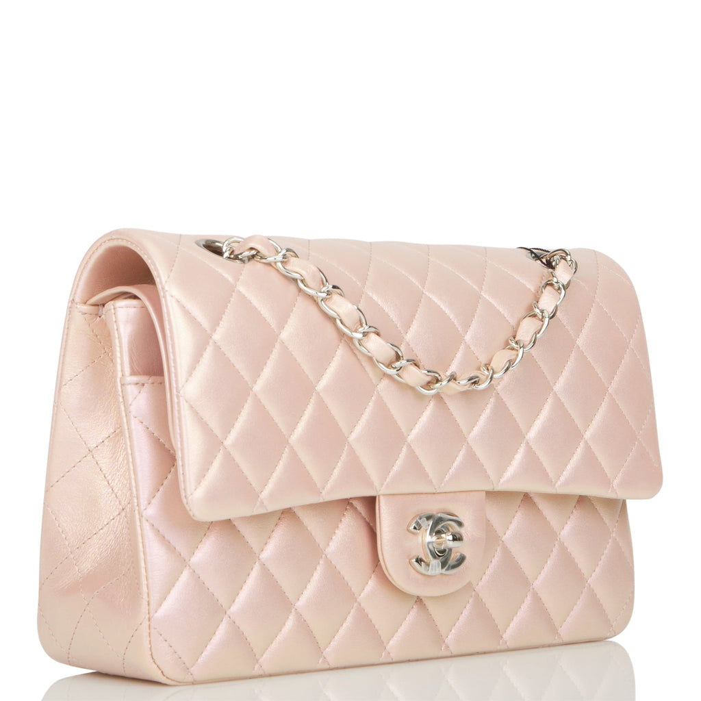 Chanel Medium Classic Double Flap Bag Pink Iridescent Lambskin SiLouis Vuittoner Hardware