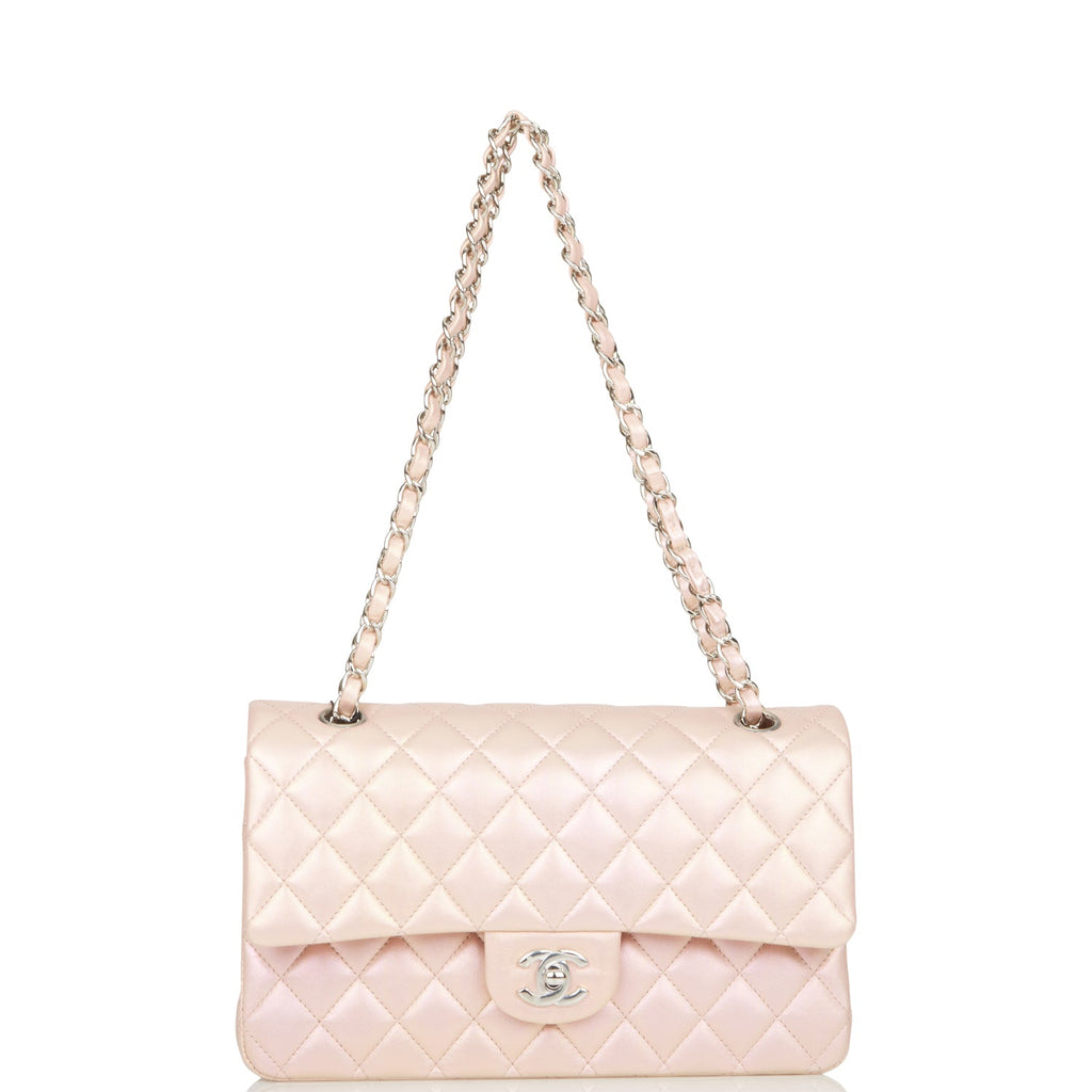 Chanel Medium Classic Double Flap Bag Pink Iridescent Lambskin SiLouis Vuittoner Hardware