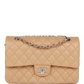 Chanel Medium Classic Double Flap Bag Beige Lambskin SiLouis Vuittoner Hardware