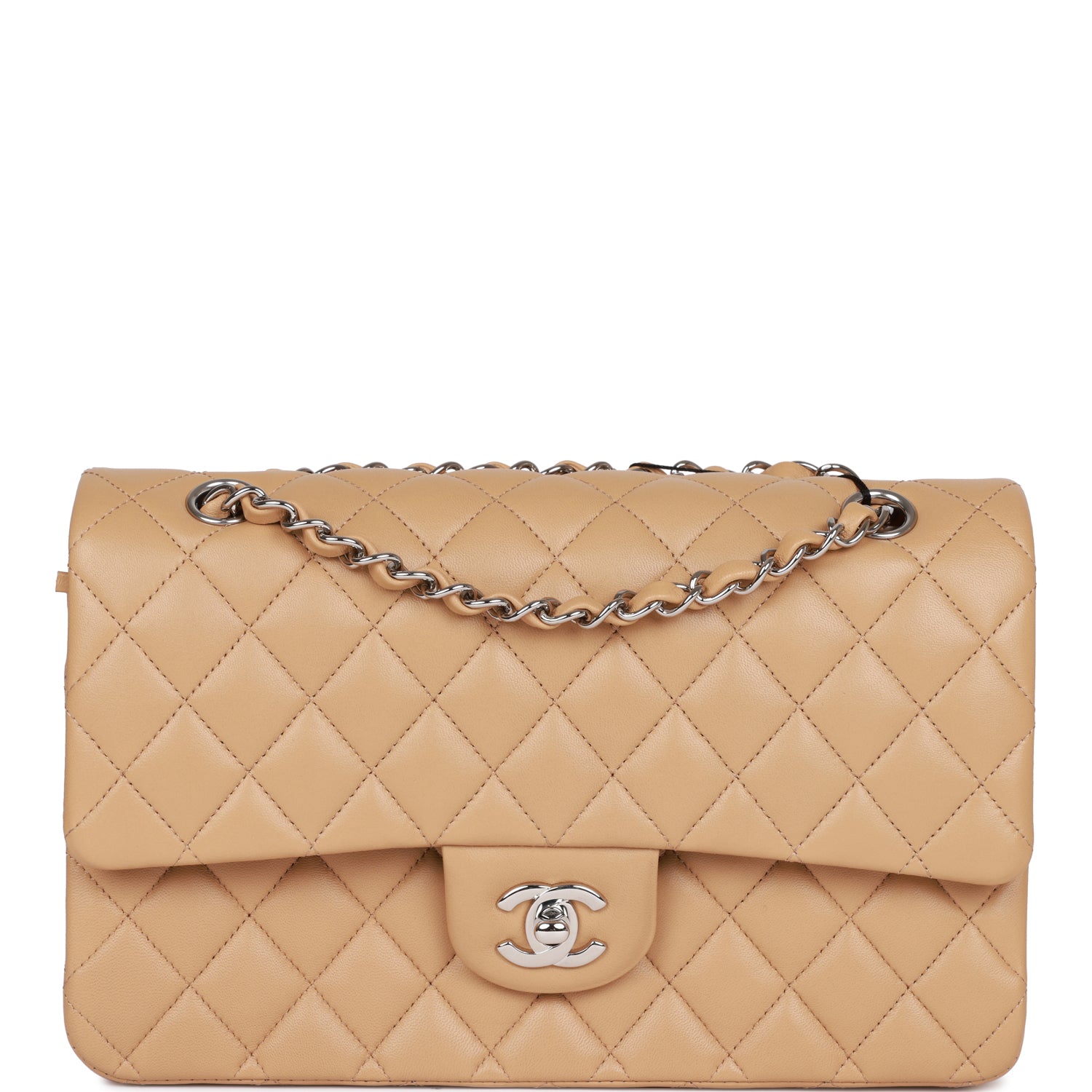 Chanel Medium Classic Double Flap Bag Beige Lambskin SiLouis Vuittoner Hardware