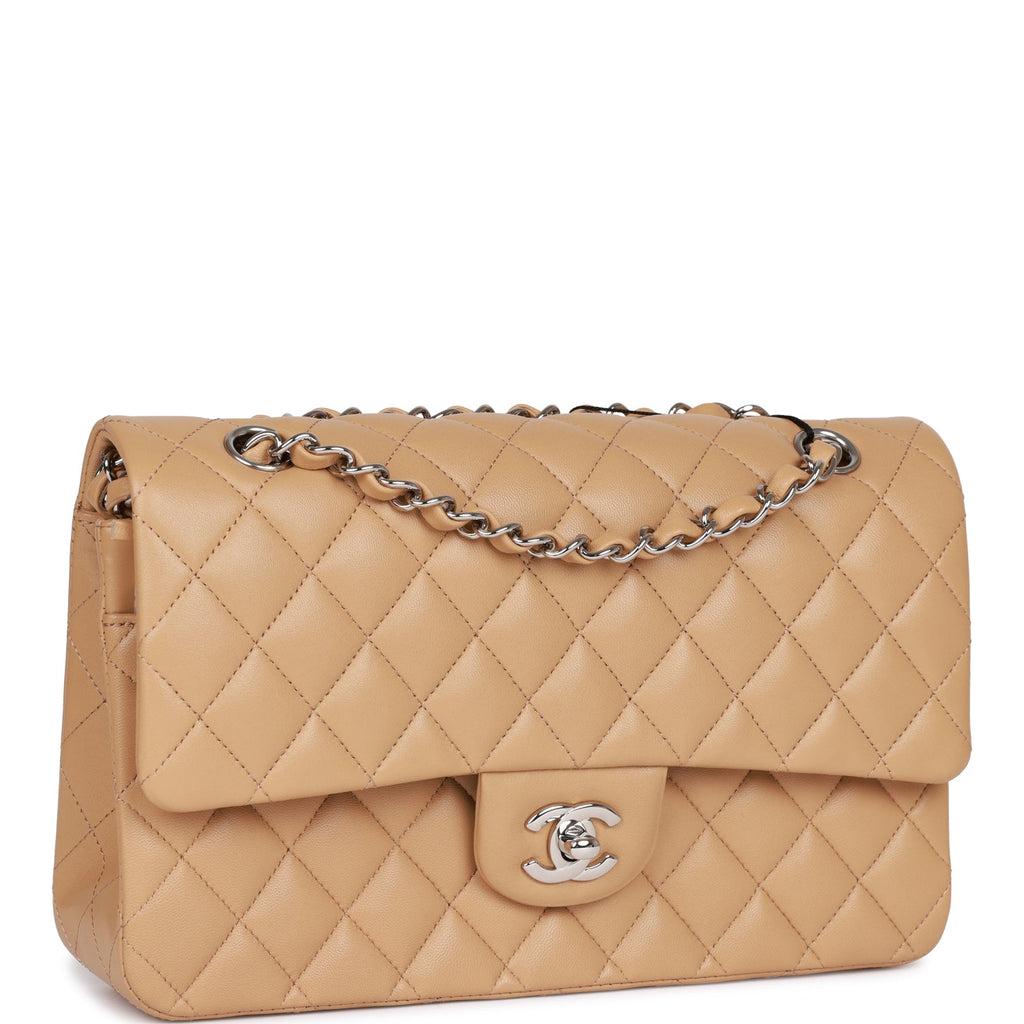 Chanel Medium Classic Double Flap Bag Beige Lambskin SiLouis Vuittoner Hardware