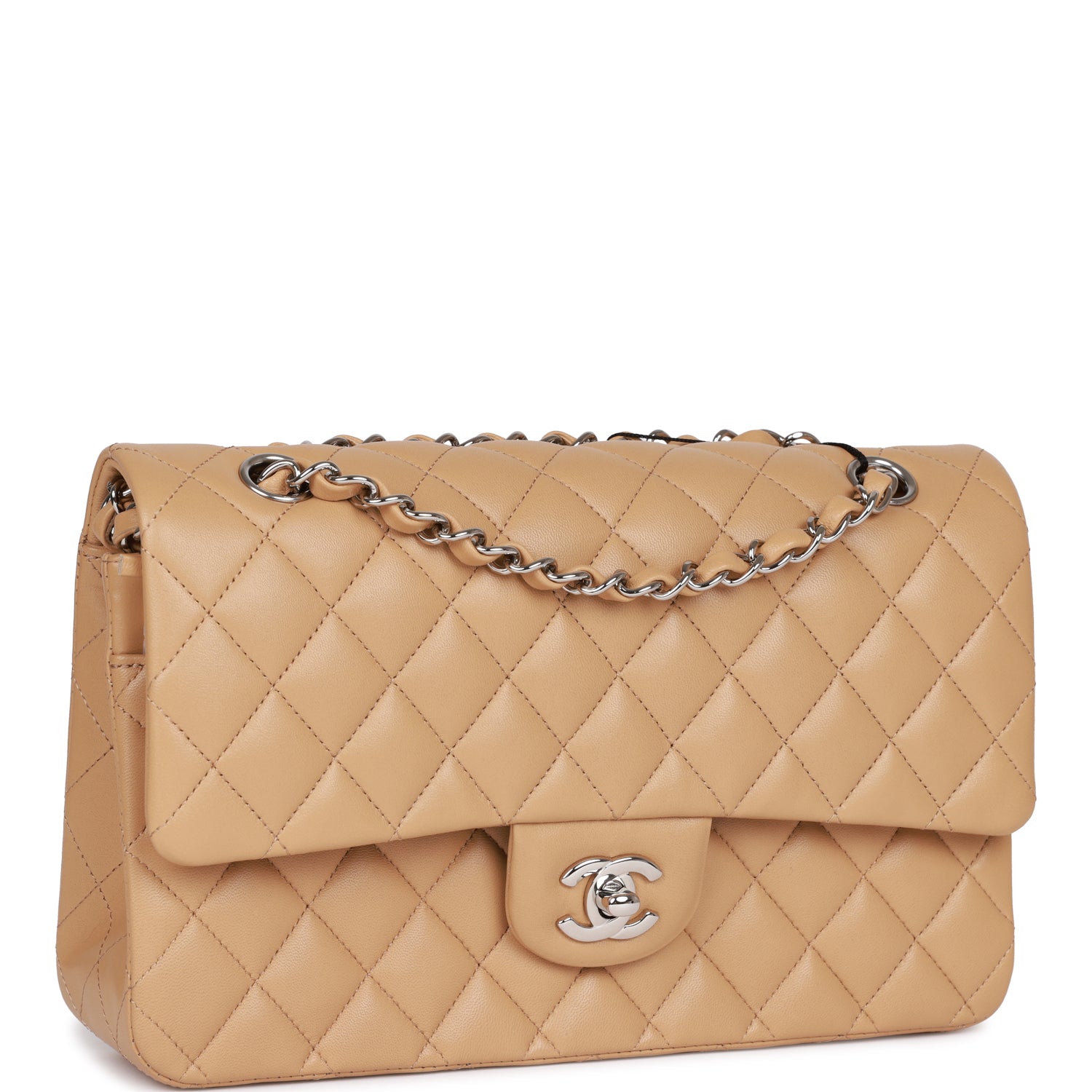 Chanel Medium Classic Double Flap Bag Beige Lambskin SiLouis Vuittoner Hardware