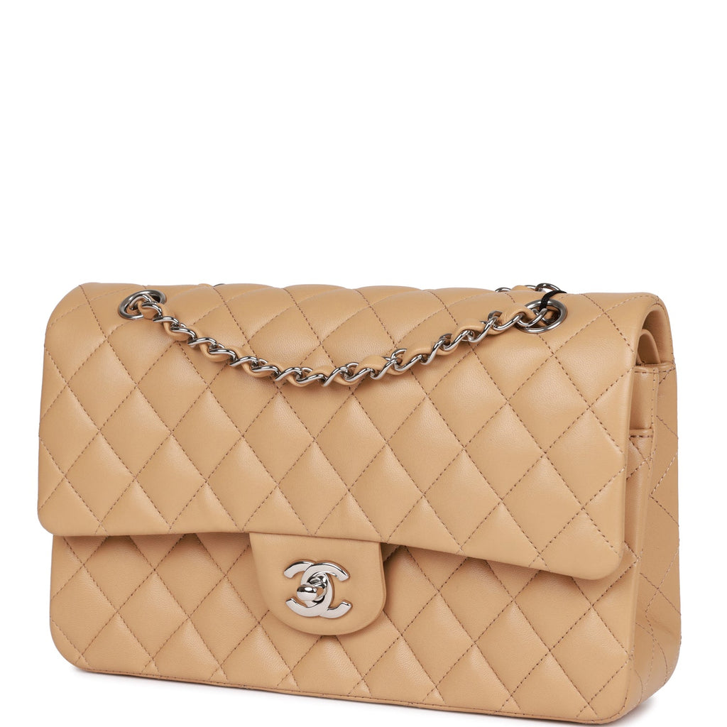 Chanel Medium Classic Double Flap Bag Beige Lambskin SiLouis Vuittoner Hardware
