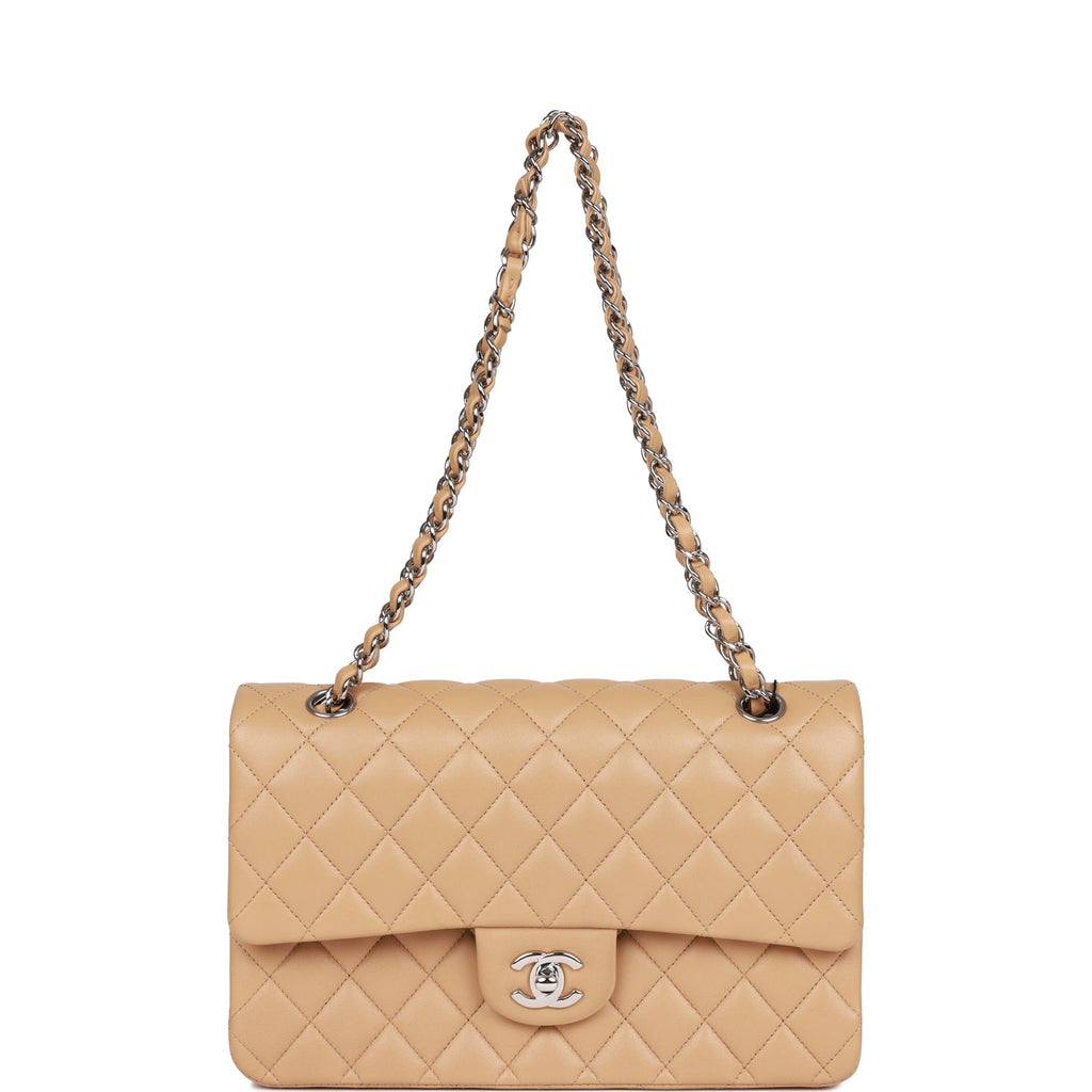 Chanel Medium Classic Double Flap Bag Beige Lambskin SiLouis Vuittoner Hardware