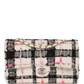 Pre-owned Chanel Medium Classic Double Flap Bag White, Black, and Pink Tweed SiLouis Vuittoner Hardware